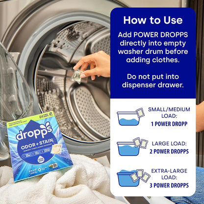 Dropps Odor & Stain Laundry Detergent Pods, Crisp Breeze (140 Count) - Powerful Laundry Pods | Complete Clean Laundry Soap | Fights Odors & Stains | Clean Ingredients | Plastic Free Packaging