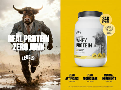 Levels Grass Fed Whey Protein Powder, No Artificials, 24G of Protein, Vanilla Bean, 2LB