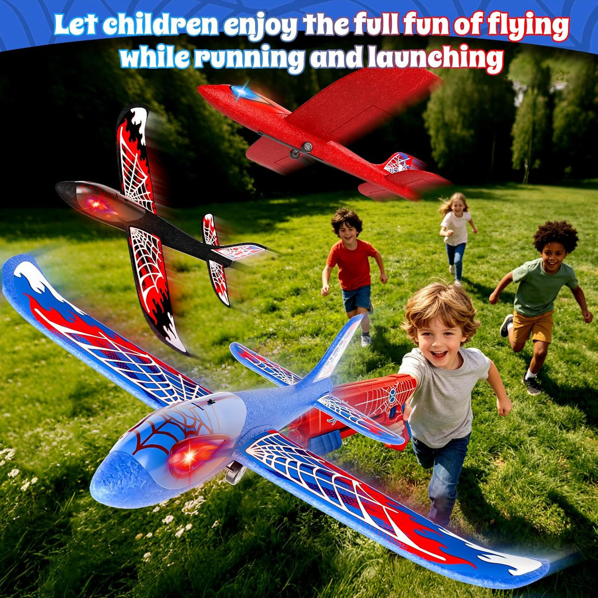 Doloowee Foam Airplane Launcher Toys for Kids 4-8, Outdoor Sport Flying Toys, 3 Pack 12.6