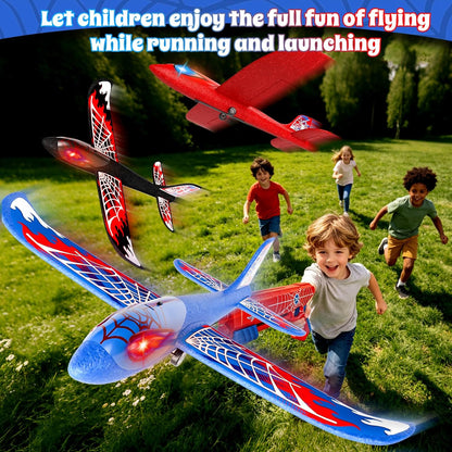 Doloowee Foam Airplane Launcher Toys for Kids 4-8, Outdoor Sport Flying Toys, 3 Pack 12.6" Foam Glider LED Plane, 1 Catapult with 3 Foam Planes, Gifts for 3 4 5 6 7 8 9 10 12 Year Old Boys Girls