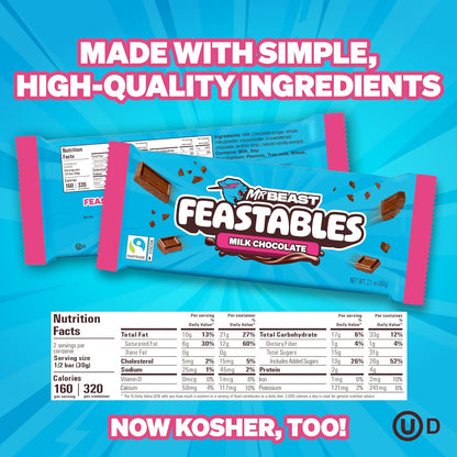 MrBeast Feastables Milk Chocolate Bar, King Size, 10 Count, Creamy Milk Chocolate Candy, Fairtrade Cocoa, 2.1oz Each