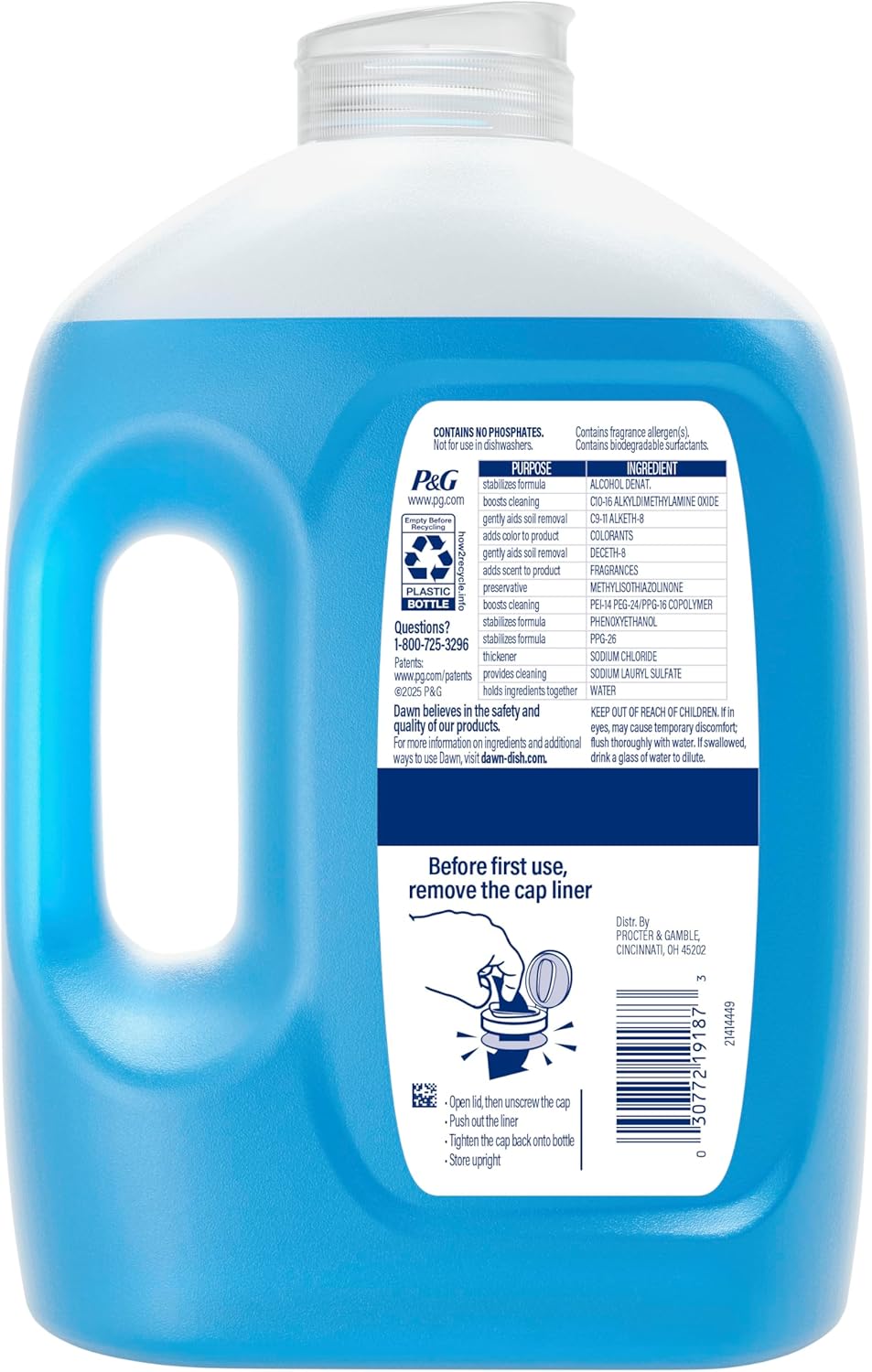 Dawn Ultra Original Dish Soap Refill Jug, Large Size Original Blue Liquid Dishwashing Detergent, Powerful Dawn Dish Soap for Grease, 51.5 oz