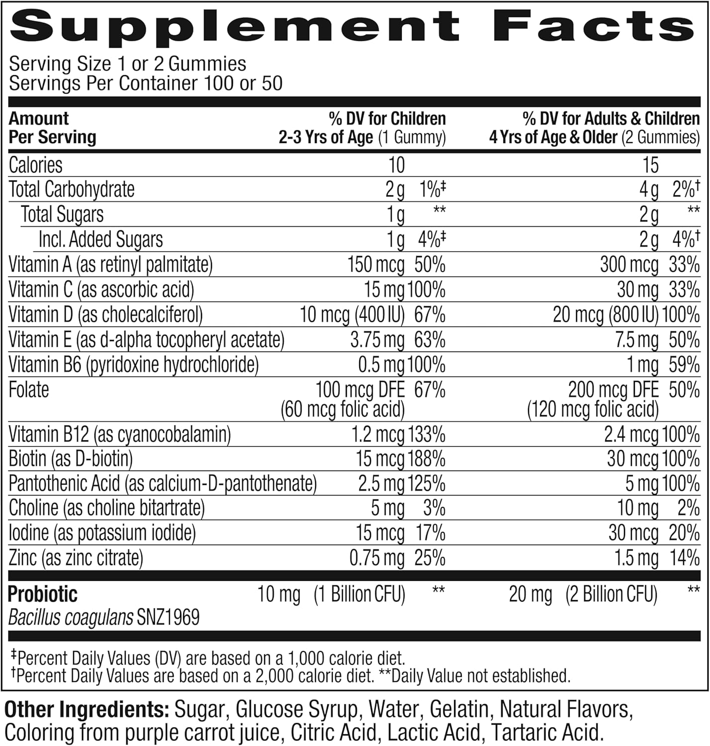 OLLY Kids Multivitamin & Probiotic Gummy, Digestive Support, Vitamins A, D, C, E, B, Zinc, Chewable Supplement, Berry Flavored, 50 Day Supply - 100 Count