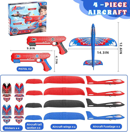 Doloowee 4 Pack Airplane Launcher Toys for Kids 4-8, 12.6" Foam Glider LED Plane, Dual Catapult Foam Plane, Outdoor Sport Flying Toys, Gifts for 3 4 5 6 7 8 9 10 12 Year Old Boys Girls