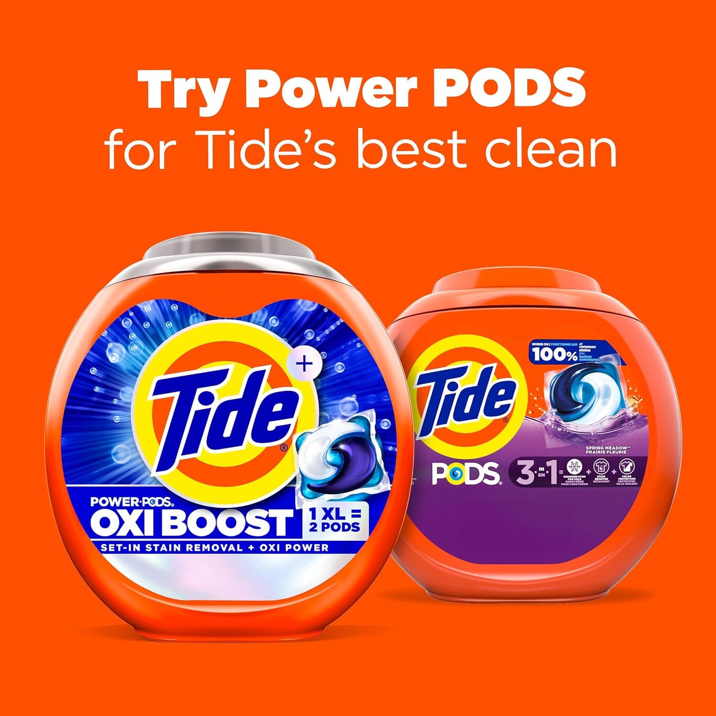 Tide PODS laundry detergent pacs, 3-in-1 Stain Remover, Odor Fighter, Color Protector, 76 Count, HE compatible, Spring Meadow Scent