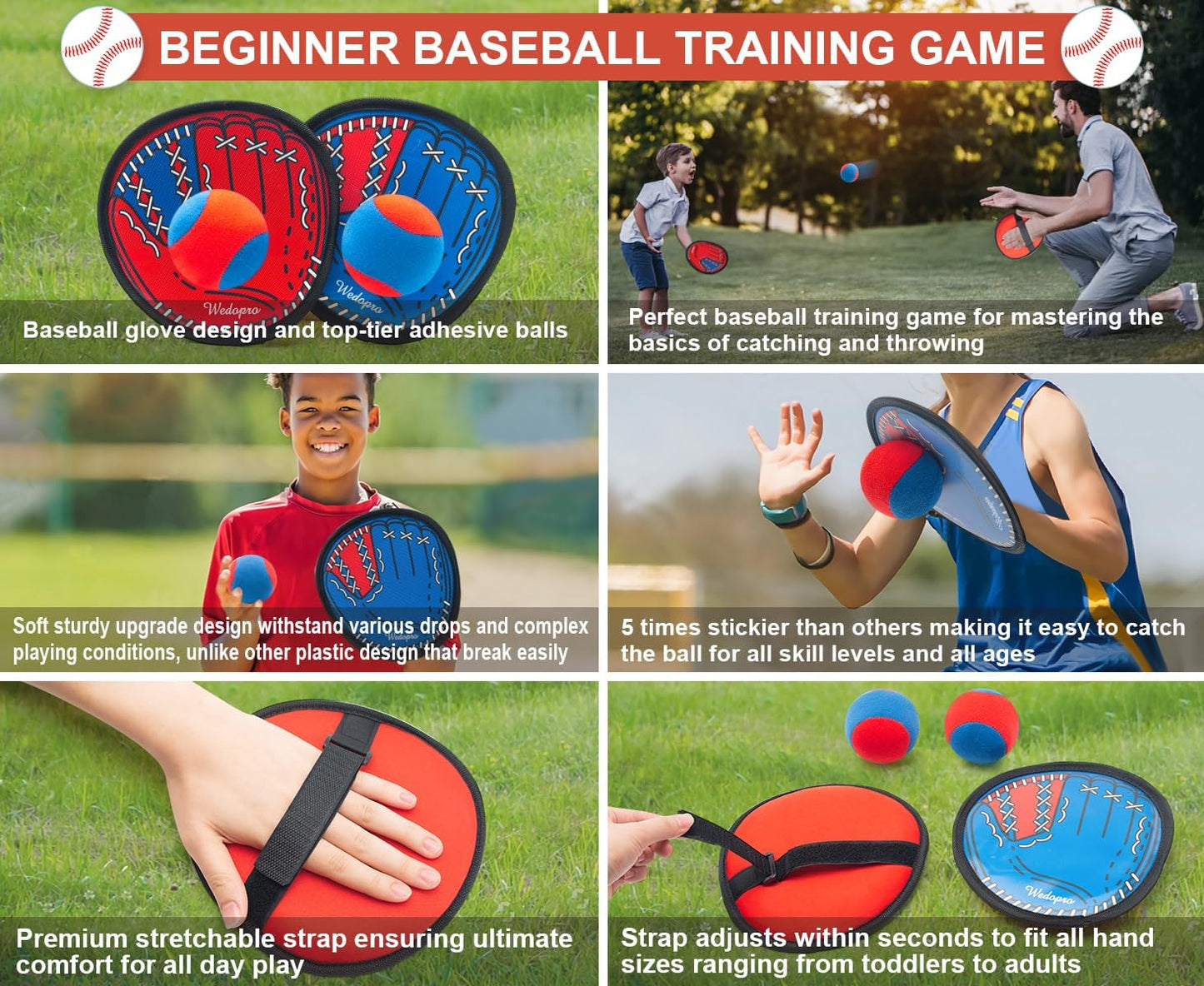 Toss and Catch Ball Game, Kids Toddler Baseball Glove & Catch Ball Toys, Outdoor Games for Family, Toys for Beach Yard Pool Outside, Birthday Easter Gift for Ages 3 4 5 6 7 8-12 Year Old Boys Girls