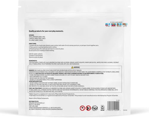Amazon Basics Laundry Detergent Pacs, Free & Clear, Powerful Triple Action, Hypoallergenic, Unscented, 112 Count