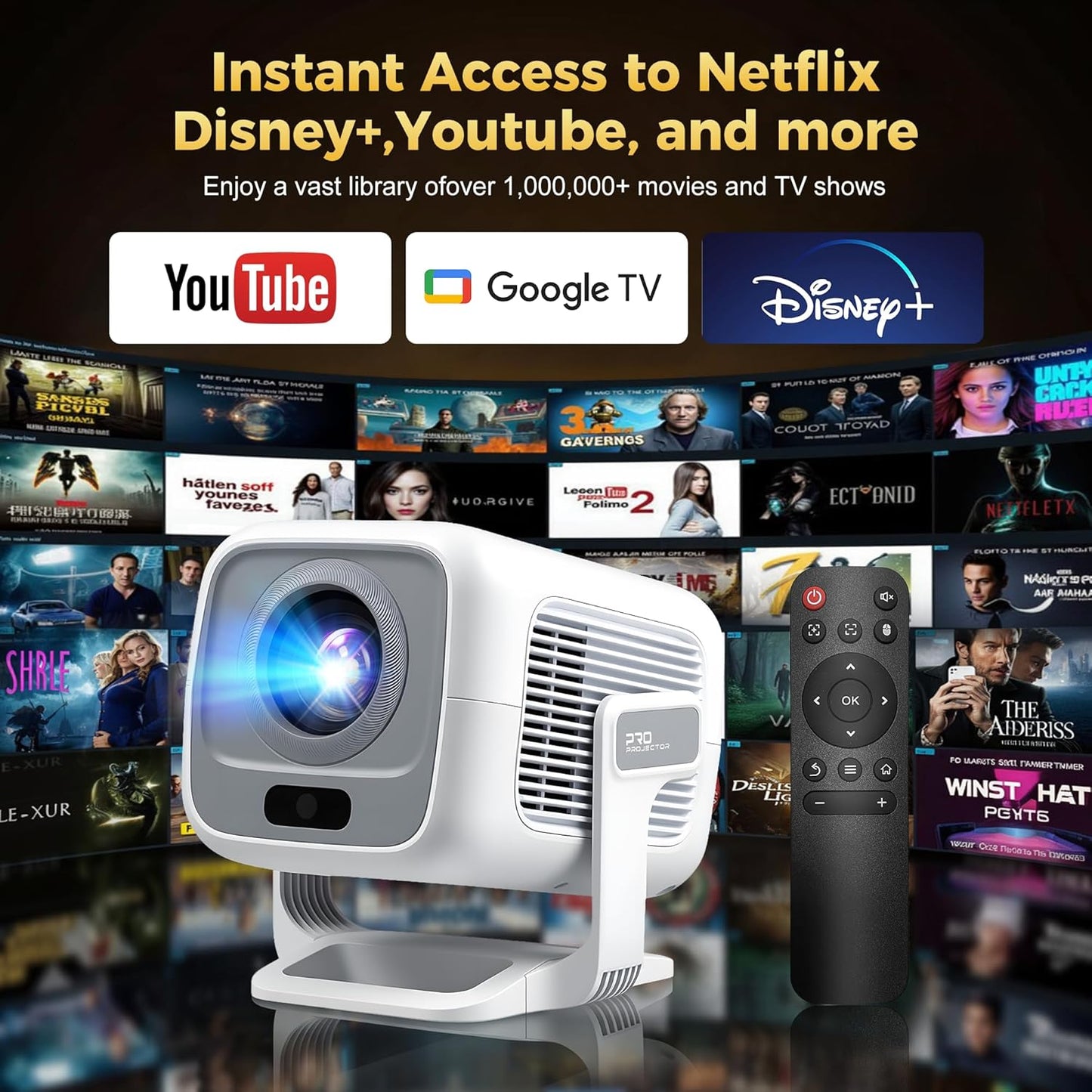 1080P Portable Projector, 180 ANSI Lumens LED Mini Projector, 0.8:1 Short Throw, Auto Focus & Keystone, WiFi6 & BT5.4, Android 11, Home Theater Outdoor Movie Projector Compatible with HDMI/USB/Airplay