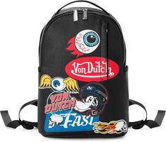 Von Dutch Small Backpack – Stylish Multi‑Purpose Backpack with Front Zip Pocket, Adjustable Straps, and Durable Design (Multi-Flying Eye)