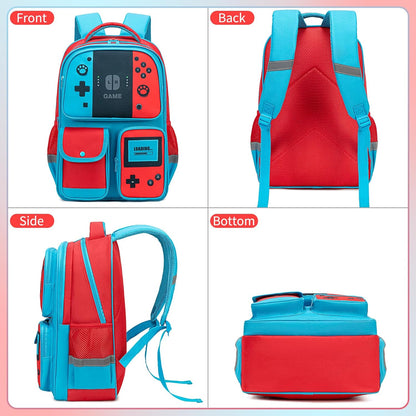Backpack for Boys Bookbag Video Game Bookbag stylish kids travel backpack for boys 6-18, Kids Junior High School Primary School Back pack (Red-blue)