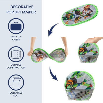 Teenage Mutant Ninja Turtles: Mutant Mayhem Pop-Up Hamper with Durable Handles, Kids Laundry & Room Storage Organizer, 21”H x 13.5”W x 13.5”L