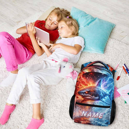 Boys School Backpack Personalized Shark Backpacks, 17 Inch Kids Back to School Gift Durable Cool Bookbag for Hiking Travel Camp