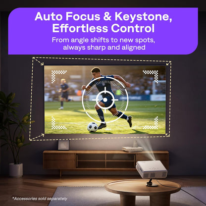 Aurzen Roku TV Smart Projector with Wifi and Bluetooth, Roku TV Built-in, 1080P FHD, DoIby Audio, Auto Focus & Keystone, Zoom, Movie Portable Outdoor Mini Projector for Soccer Football Game, White