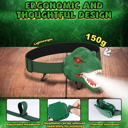Nitigo Dinosaur Headlamp for Kids Flashlight Led Headlights Roar & Silent Mode, T-Rex Dinosaur Toys for Kids 3-5 4-6 5-7 6-8, Camping Gear, Easter Gifts for Boys Girls Adults