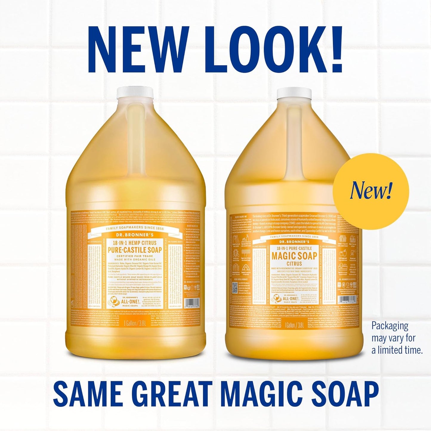 Dr. Bronner's Pure-Castile Magic Soap Liquid (Citrus, 1 Gallon) - Made with Regenerative Organic Certified Oils, 18-in-1 Uses: Face, Body, Hair, Laundry, Pets and Dishes, Concentrated, Vegan, Non-GMO