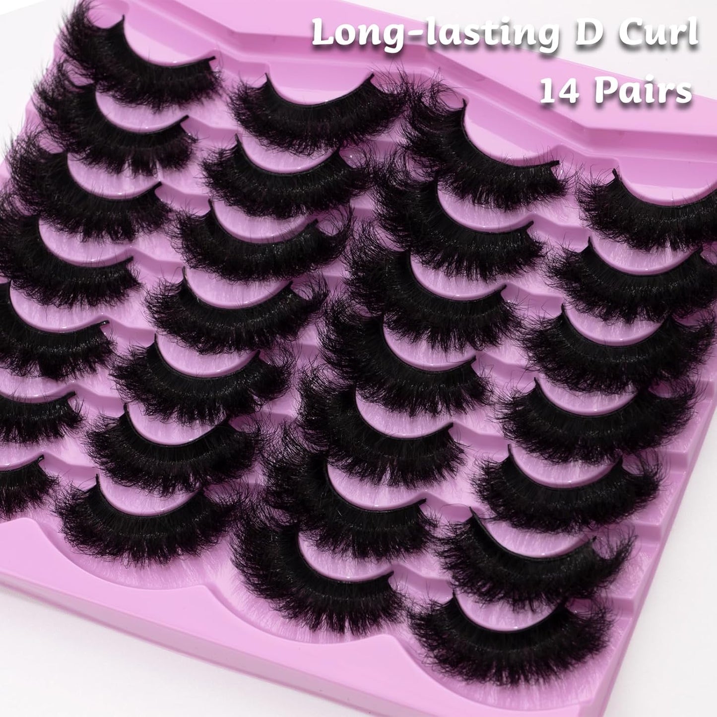 Mink Lashes Fluffy 20mm Volume False Eyelashes 8D Cat Eye Strip Lashes D Curl 14 Pairs Dramatic Soft Eyelash 25mm Big Long Lash Strips Lashes Pack That Look Like Extensions Faux Mink Lashes