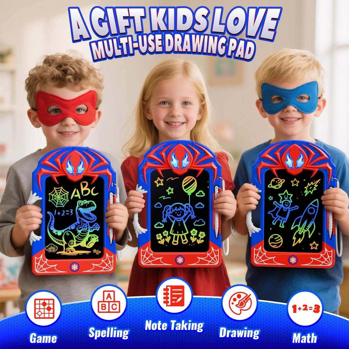 Cool LCD Writing Tablet with Web Stylus & Web Grip–Fun Doodle Board for Kids, Colorful Drawing Pad Toys Birthday Gifts for 3 4 5 6 7 8 10 Year Old Boys Girls Toddler Age 3-4 4-6 6-8 8-12,Outdoor Toys