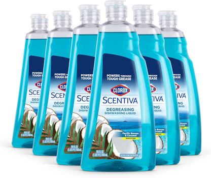 CLOROX Scentiva Dishwashing Liquid Soap | Smells Great and Cuts Through Grease Fast | Quick Rinsing Formula for a Powerful Clean You Can Trust, Pacific Breeze & Coconut, 26 Oz (Pack of 6)