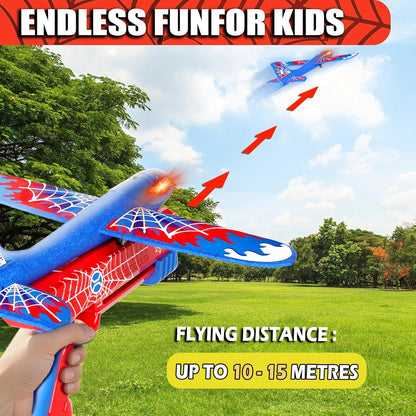 Doloowee 4 Pack Airplane Launcher Toys for Kids 4-8, 12.6" Foam Glider LED Plane, Dual Catapult Foam Plane, Outdoor Sport Flying Toys, Gifts for 3 4 5 6 7 8 9 10 12 Year Old Boys Girls