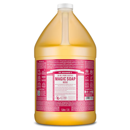 Dr. Bronner's Magic Soap Pure-Castile Liquid Soap (Rose, 1 Gallon) - Made with Organic Oils, 18-in-1 Uses: Face, Body, Hair, Laundry, Pets and Dishes, Concentrated, Vegan, Non-GMO