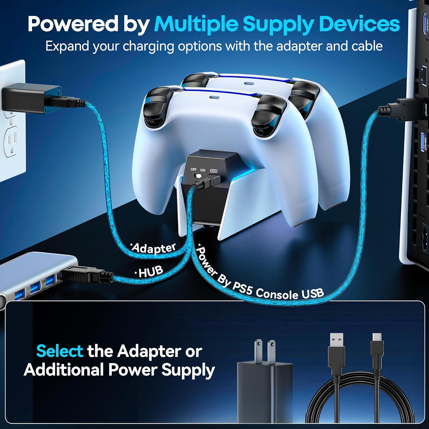 OIVO PS5 Controller Charger with Fast Charging AC Adapter, PS5 Controller Charging Station Stand for PlayStation 5, Docking Station Replacement for PS 5 Accessories Kits