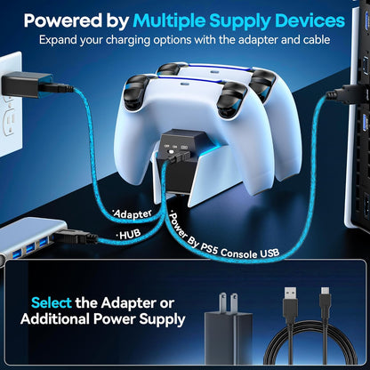 OIVO PS5 Controller Charger with Fast Charging AC Adapter, PS5 Controller Charging Station Stand for PlayStation 5, Docking Station Replacement for PS 5 Accessories Kits