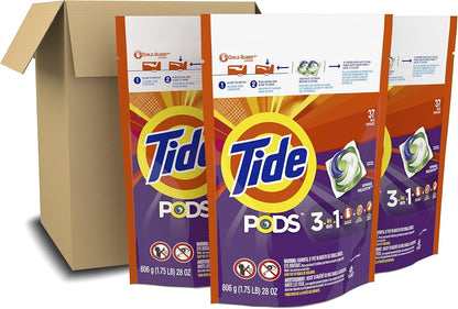 Tide PODS Laundry Detergent Soap Pods, Spring Meadow, 37 Count (Pack of 3 Bag Value Pack), Total 111 Count, HE Compatible