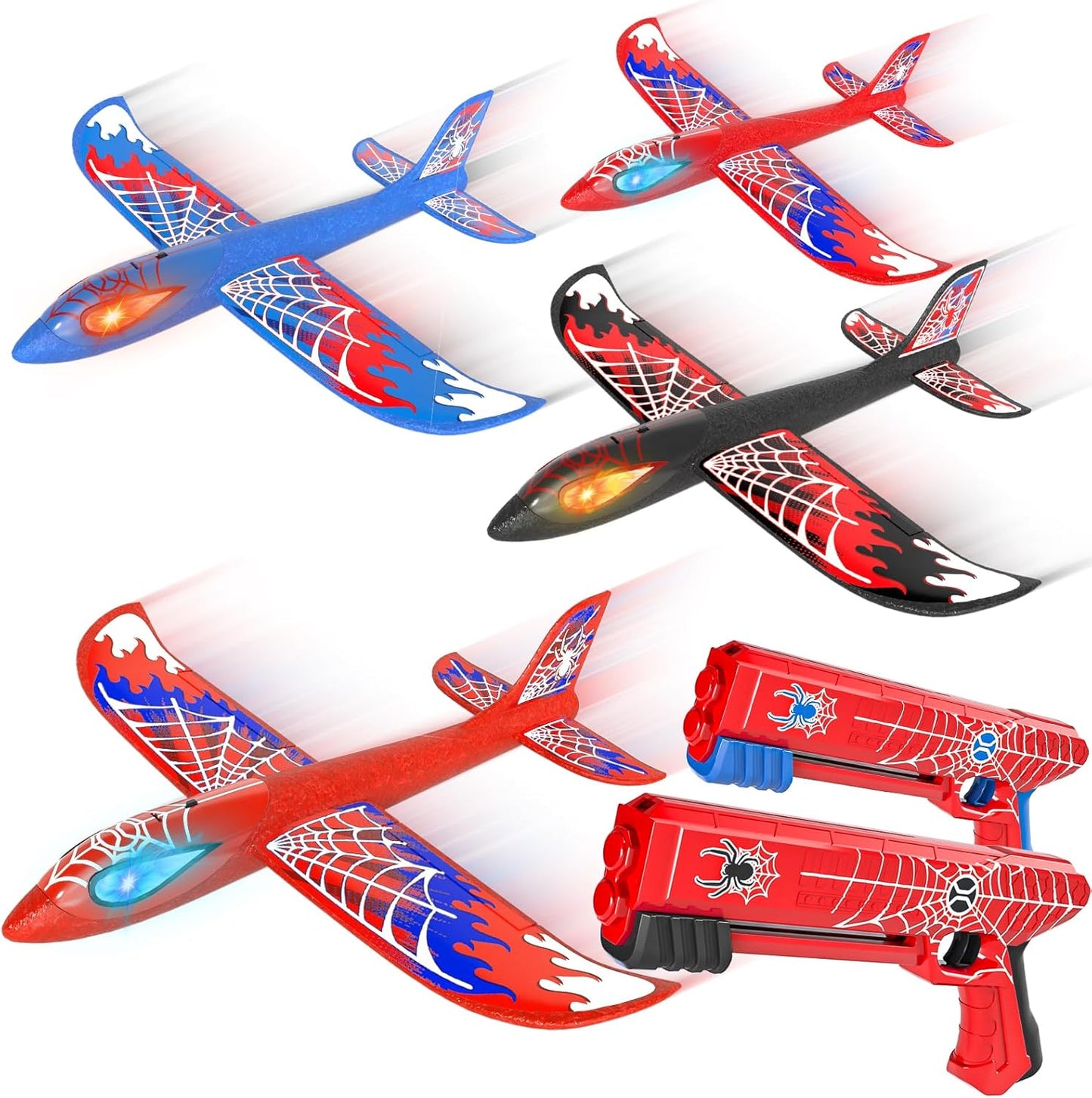 Doloowee 4 Pack Airplane Launcher Toys for Kids 4-8, 12.6" Foam Glider LED Plane, Dual Catapult Foam Plane, Outdoor Sport Flying Toys, Gifts for 3 4 5 6 7 8 9 10 12 Year Old Boys Girls
