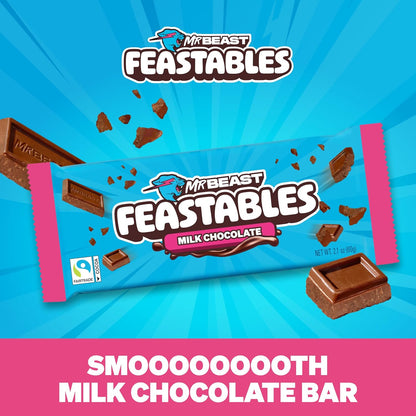 MrBeast Feastables Milk Chocolate Bar, King Size, 10 Count, Creamy Milk Chocolate Candy, Fairtrade Cocoa, 2.1oz Each