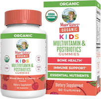 MARYRUTH'S Kids Vitamins USDA Organic | Multivitamin Gummies + Postbiotics for Ages 4+ | Multivitamin for Kids with Lactobacillus Rhamnosus | Children’s Vitamins | Vegan | Non-GMO | 60 Count