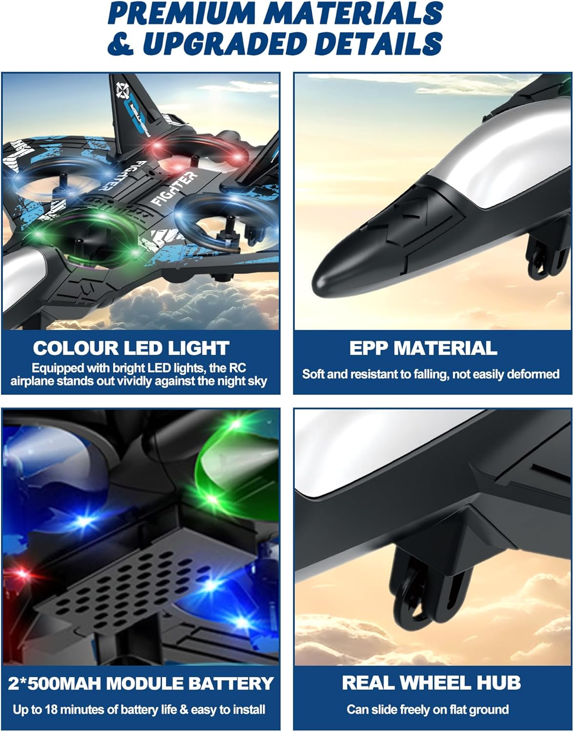 JoyRapt Drones for Kids Form RC Plane, Remote Control Airplane, Aircrafts Toys for Boys, Jet Helicopter Drones with LED Lights 360° Flip, Gifts for 6 8 10 Year Old Boys, 2 Rechargeable Batteries
