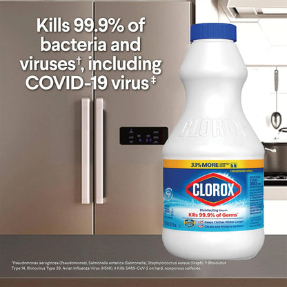 Clorox Regular Disinfecting Bleach Cleaner, 2 Pack Concentrated Liquid Bleach, Removes Mold, Mildew and Stains, Whitens, for Multi Purpose Cleaning and Laundry, 24 oz Bottles