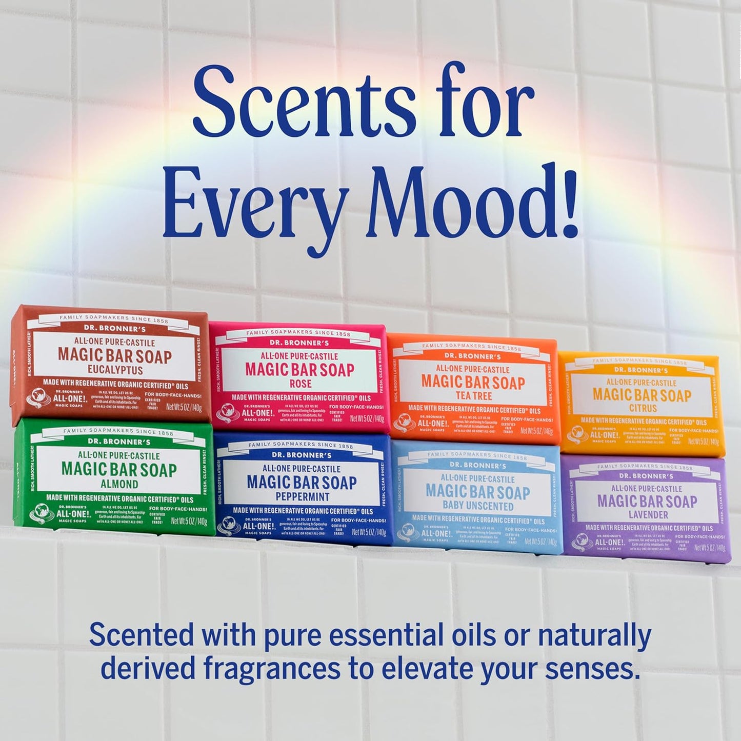 Dr. Bronner's - Pure-Castile Magic Bar Soap (Almond, 5 oz, 6-Pack) - Made with Regenerative Organic Certified Oils- For Face, Body & Hair, Gentle, Vegan Bath Soaps for Men & Women, Non-GMO