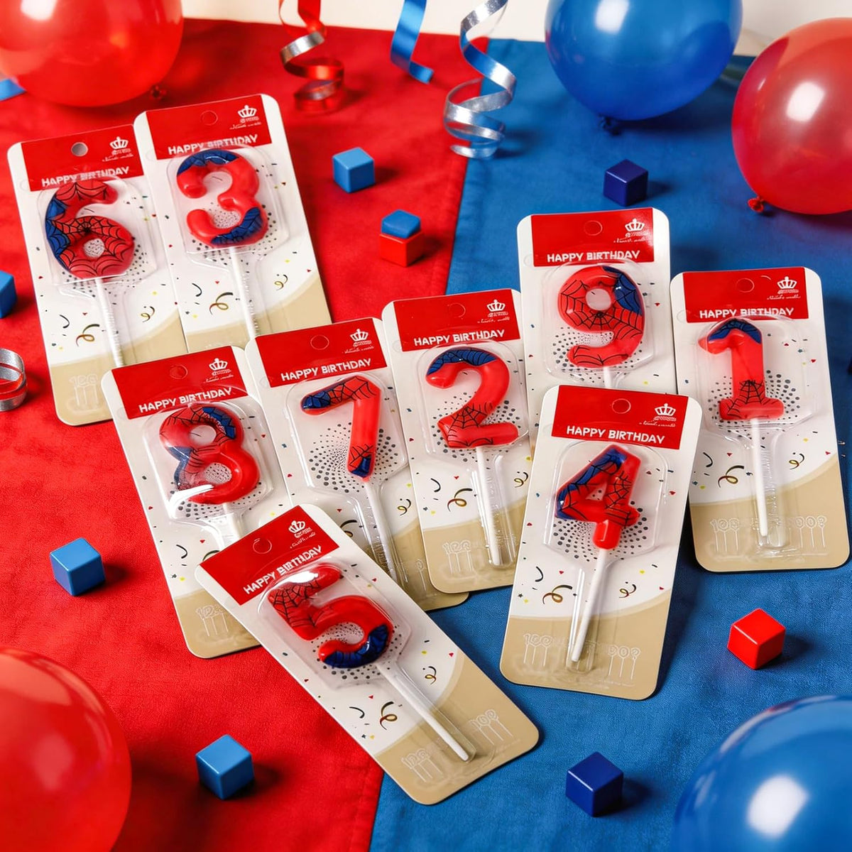 Red Blue Spider 4th Birthday Candles, Spider Cartoon Themed Happy Candle Cake Toppers 4th Birthday Cake Decorations for Boys Girls Children Party Supplies Spider Decorations (4)