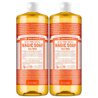 Dr. Bronner's Pure-Castile Magic Soap Liquid (Tea Tree, 32 ounce, 2-Pack) - Made with Regenerative Organic Certified Oils, 18-in-1 Uses: Body, Hair, Laundry & Dishes, Concentrated, Vegan, Non-GMO