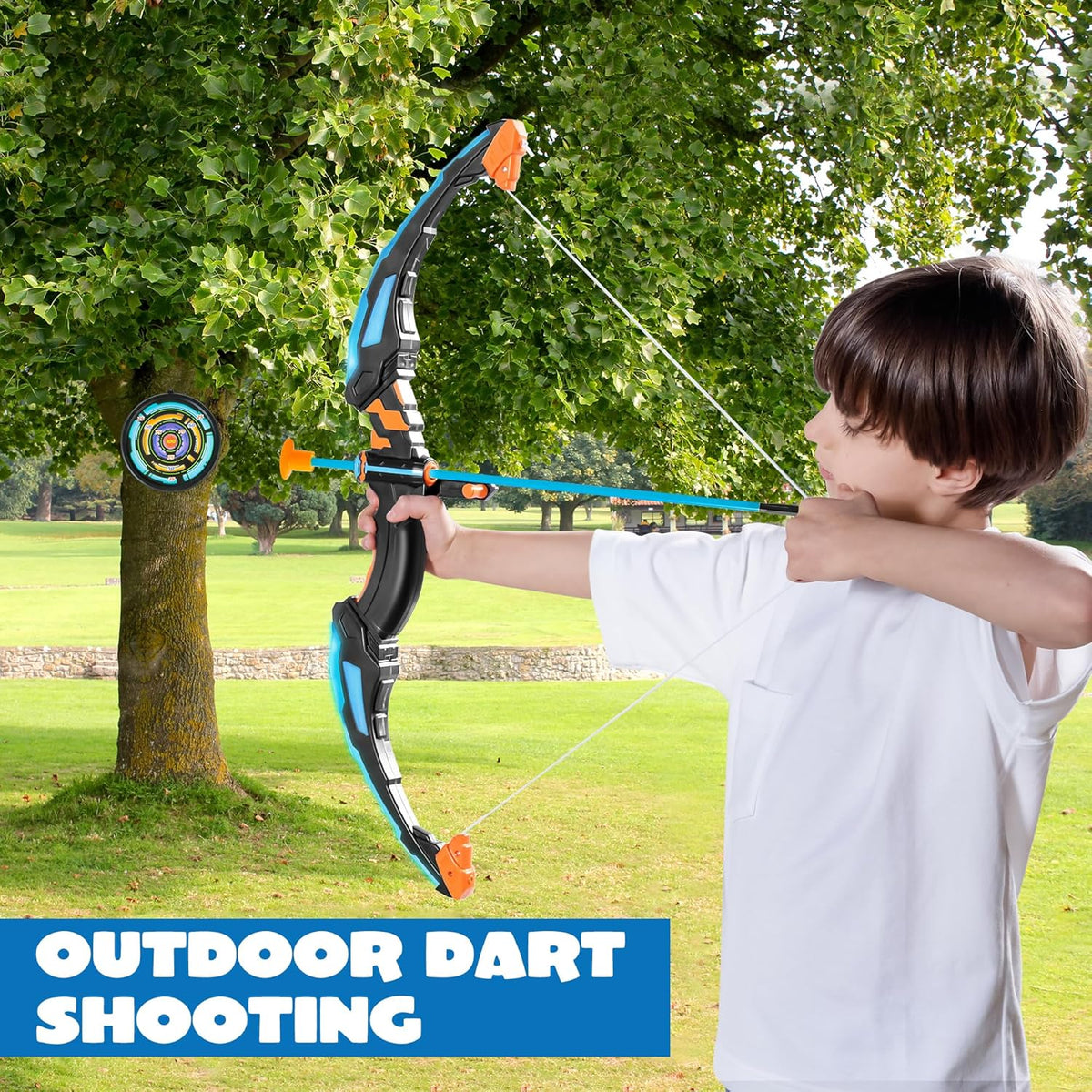 JOYIN LED Bow and Arrow for Kids, Light Up Archery Toy Play Set with Suction Cups Arrows, Targets & Arrow Case, Indoor and Outdoor Hunting Play Gift Toys for Boys Girls 6-12