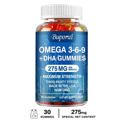 Omega 3 6 9 + DHA Gummies - Brain Health, Enhances Concentration, Memory, Improves Blood Circulation, Eye Support