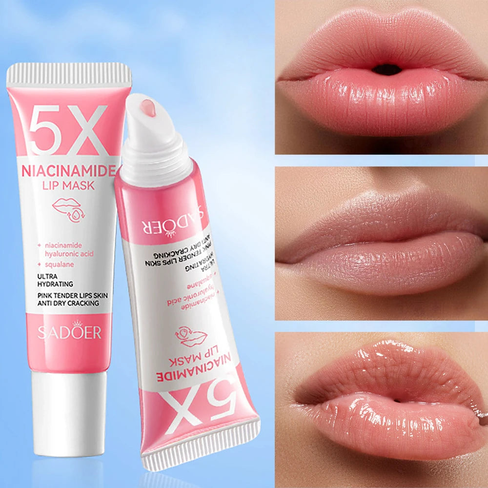 Máscara labial rechonchadora de niacinamida 5X – hidratação intensa e anti-secura para lábios macios e rosa |   Cuidados com os lábios rachados Overnig 10g/pc