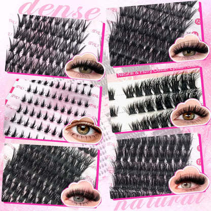 17 Pairs D Curl Cluster Eyelash Extensions, soft reusable fluffy thick upper & lower DIY individual lashes.