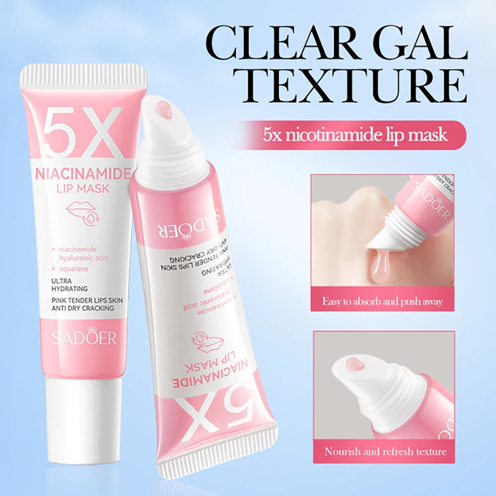Máscara labial rechonchadora de niacinamida 5X – hidratação intensa e anti-secura para lábios macios e rosa |   Cuidados com os lábios rachados Overnig 10g/pc