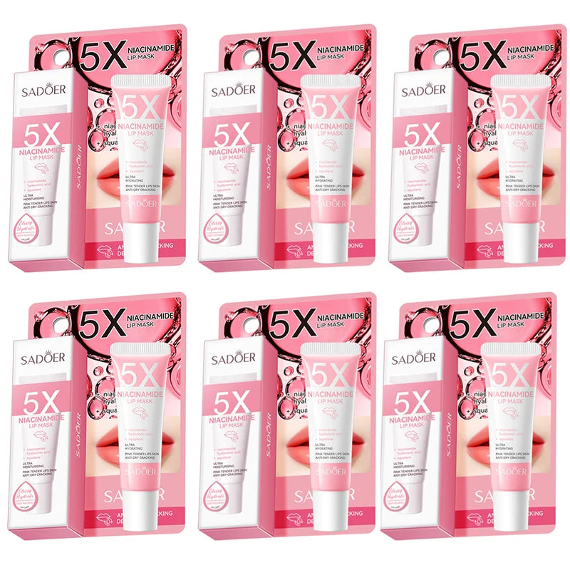 Máscara labial rechonchadora de niacinamida 5X – hidratação intensa e anti-secura para lábios macios e rosa |   Cuidados com os lábios rachados Overnig 10g/pc