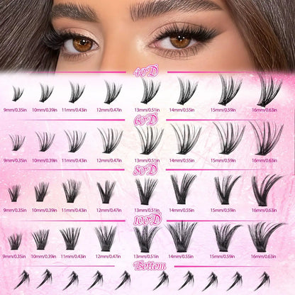 17 Pairs D Curl Cluster Eyelash Extensions, soft reusable fluffy thick upper & lower DIY individual lashes.