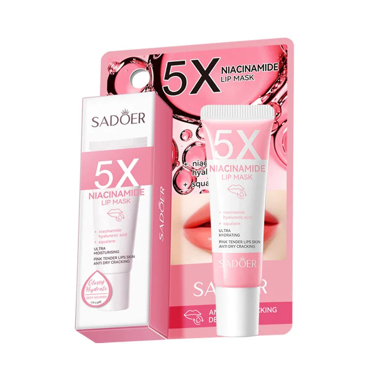Máscara labial rechonchadora de niacinamida 5X – hidratação intensa e anti-secura para lábios macios e rosa |   Cuidados com os lábios rachados Overnig 10g/pc