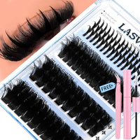 Lasvirey Cluster Lashes Kit DIY Fluffy Lash Clusters 4 IN 1 Mixed Full Set Individual Eyelashes Extension with Lash Bond & Seal