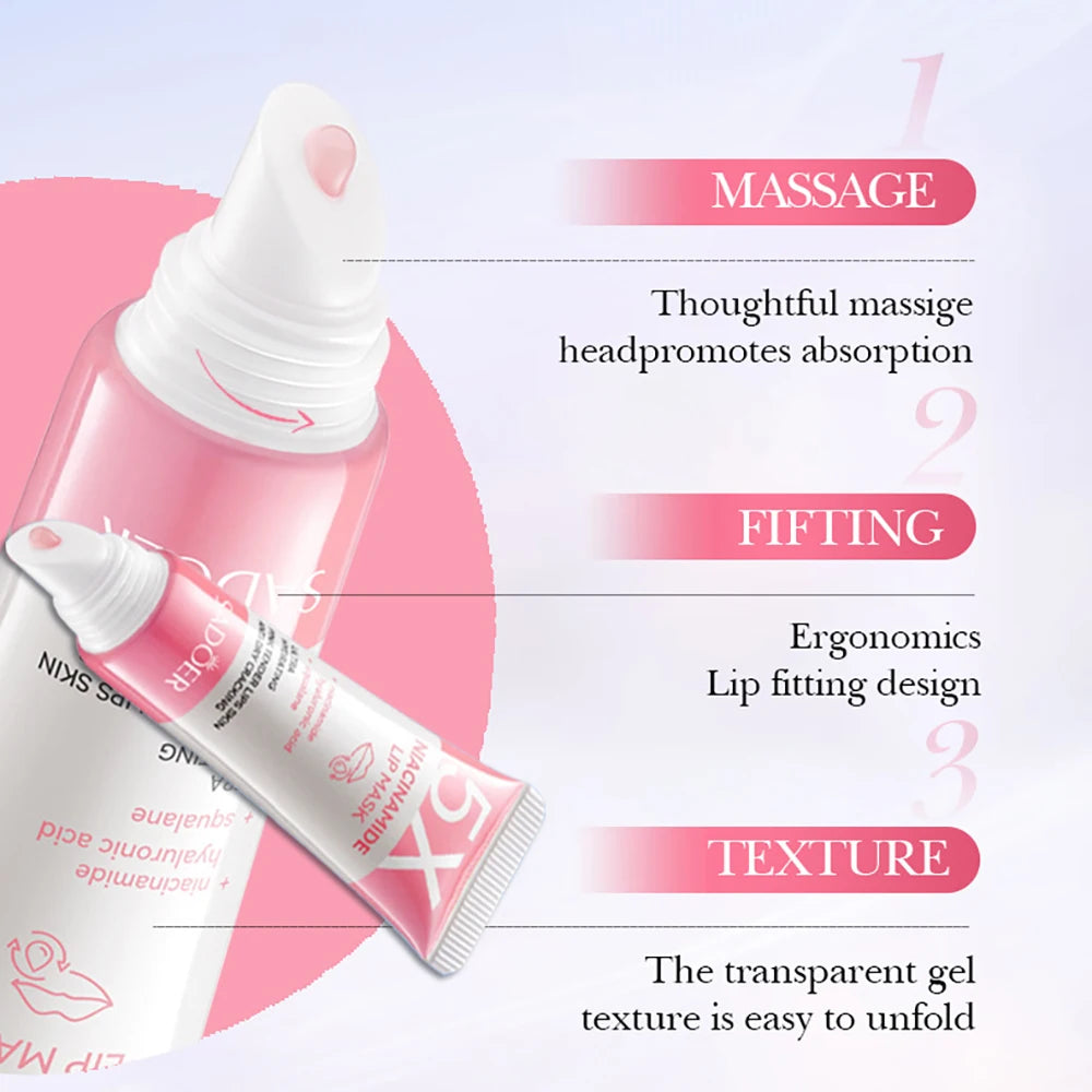Máscara labial rechonchadora de niacinamida 5X – hidratação intensa e anti-secura para lábios macios e rosa |   Cuidados com os lábios rachados Overnig 10g/pc