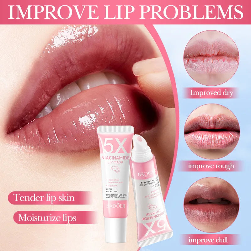 Máscara labial rechonchadora de niacinamida 5X – hidratação intensa e anti-secura para lábios macios e rosa |   Cuidados com os lábios rachados Overnig 10g/pc