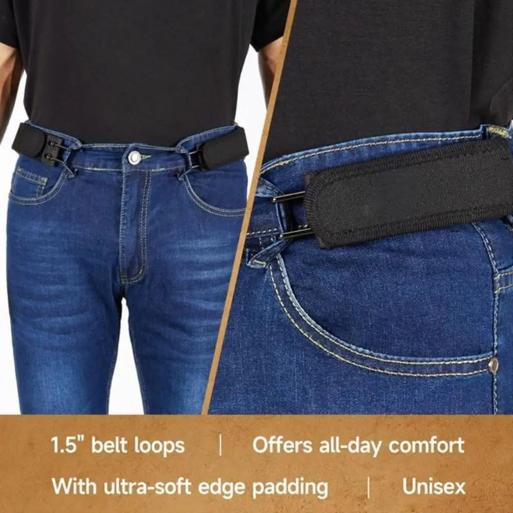 Unisex Upgraded Buckle-Free Buckleless Belt Men Women Hook Velcro Waist Buckle Adjustable Elastic Belt Comfortable Metal Hook