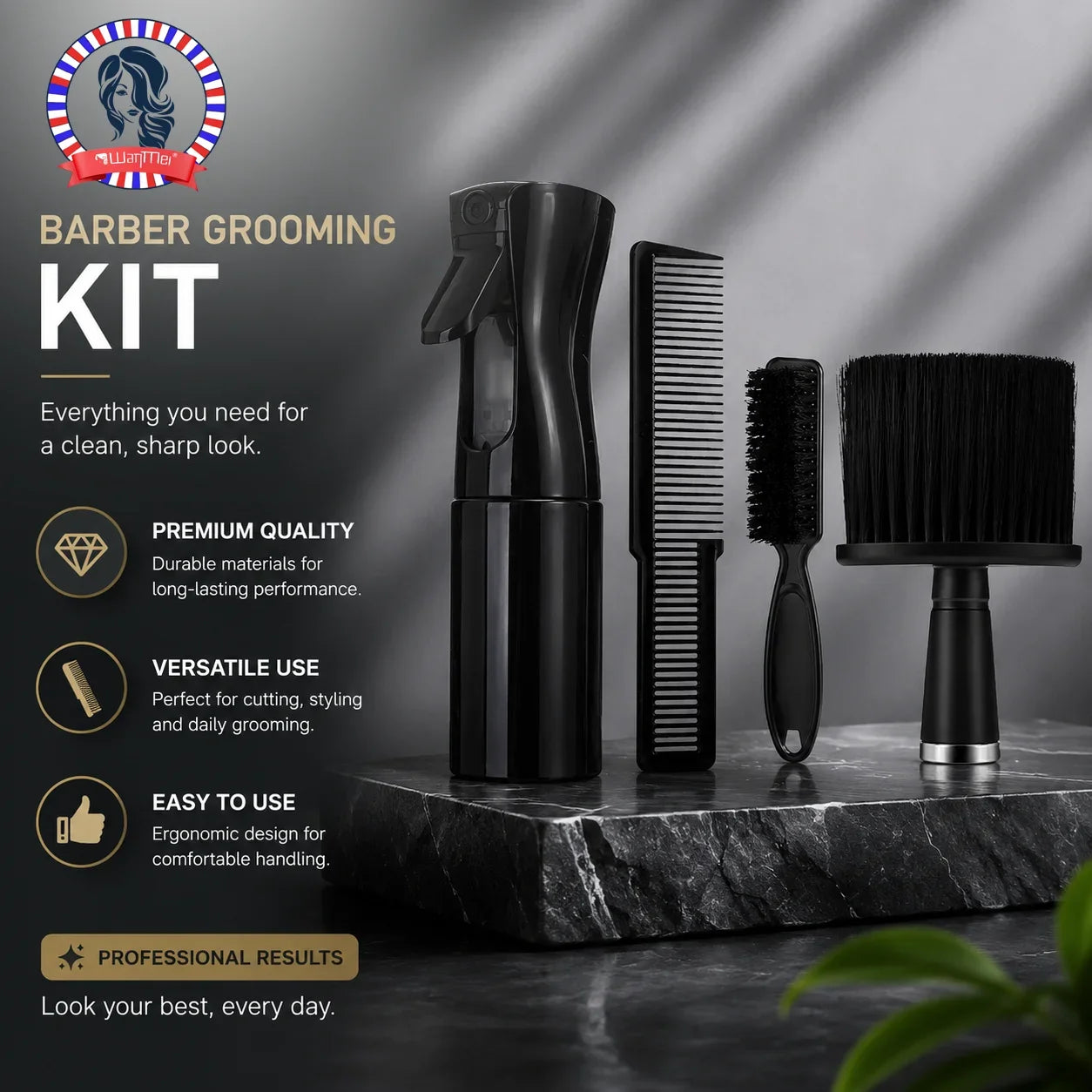 Salon-Grade Haircut Kit 3/4-Piece Set with Spray Bottle Comb Cleaning Brush for Expert Barbers- Elevate Your Haircutting Arsenal