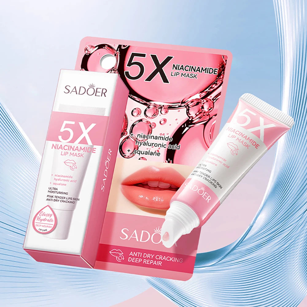Máscara labial rechonchadora de niacinamida 5X – hidratação intensa e anti-secura para lábios macios e rosa |   Cuidados com os lábios rachados Overnig 10g/pc