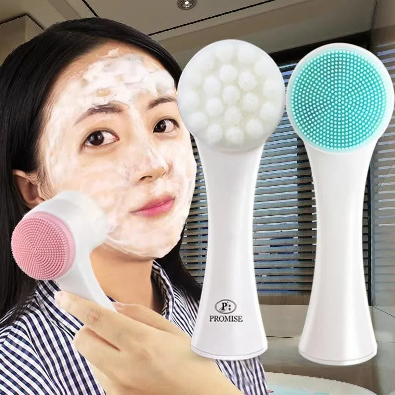 3D Silicone Face Cleansing Brush Manual Cleanser Facial Cleansing Instrument Soft Brush Dual-Sided Massager